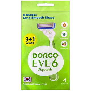 Станок для бритья женский одноразовый DORCO EVE 6 Disposable с 6 лезвиями, 4шт