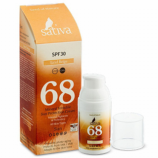 Крем невидимый минеральный солнцезащитный Sativa №68 Sand Beige, 30 мл