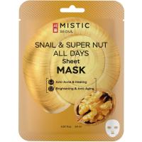 Тканевая маска для лица с муцином улитки и экстрактом ореха MISTIC Snail & Super Nut ALL DAYS Sheet Mask 24мл