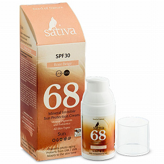 Крем невидимый минеральный солнцезащитный Sativa №68 Rose Beige, 30 мл