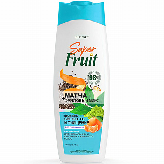 Шампунь Свежесть и Очищениие SuperFRUIT МАТЧА + фруктовый микс для нормальных и склонных к жирности волос БЕЗ СИЛИКОНОВ 500мл