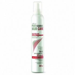 Пена для укладки волос Professional Hair Care 3D объем суперсильной фиксации с протеинами шелка и кашемира 300мл