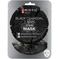 Тканевая маска для лица с древесным углём MISTIC Black Charcoal 7 DAYS Sheet Mask 24мл