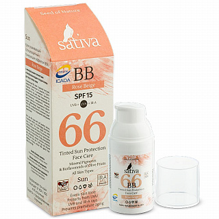 Крем ухаживающий солнцезащитный с тонирующим эффектом Sativa №66 Rose Beige, 30 мл