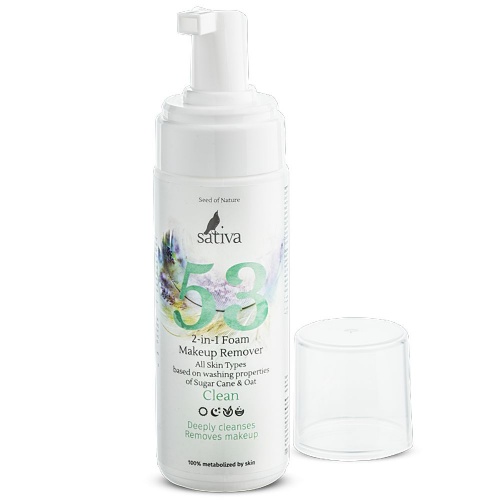 Пенка 2 в 1 для очищения и снятия макияжа для всех типов кожи Sativa №53, 165 мл