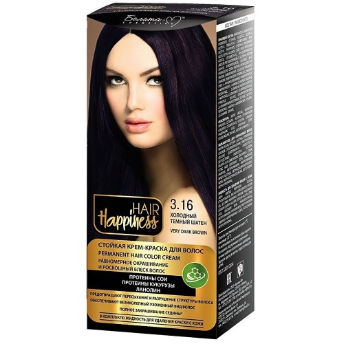 Стойкая крем-краска для волос Hair Happiness №3.16 холодный темный шатен