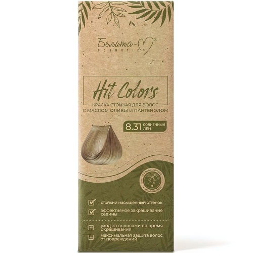 Краска стойкая для волос HIT COLORS с маслом оливы и пантенолом тон № 8.31 Солнечный лен