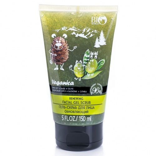 Гель-скраб для лица Bio World Veganica, обновляющий Кедровый орех, Базилик, Олива 150мл