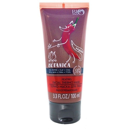 Термо-маска для лица разогревающая Bio World Botanica Перец, Глина, Уголь 100мл