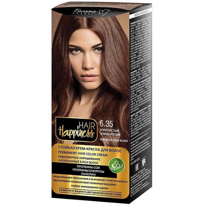 Стойкая крем-краска для волос Hair Happiness №6.35 золотистый темно-русый