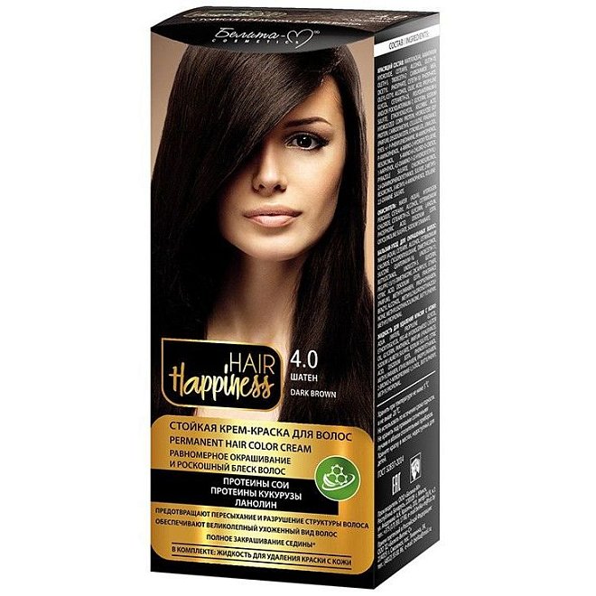 Стойкая крем-краска для волос Hair Happiness №4 шатен