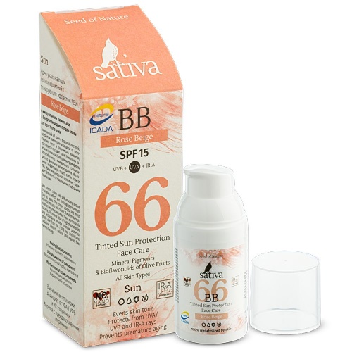Крем ухаживающий солнцезащитный с тонирующим эффектом Sativa №66 Rose Beige, 30 мл