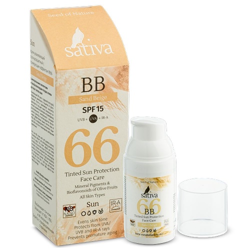 Крем ухаживающий солнцезащитный с тонирующим эффектом Sativa №66 Sand Beige, 30 мл